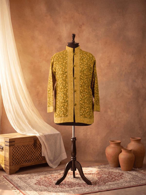 Khilat — Ochre Gold — hand-embroidered Kashmiri jacket by NOUR