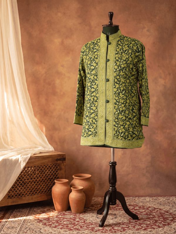 Khilat — Olive Vine — hand-embroidered Kashmiri jacket by NOUR