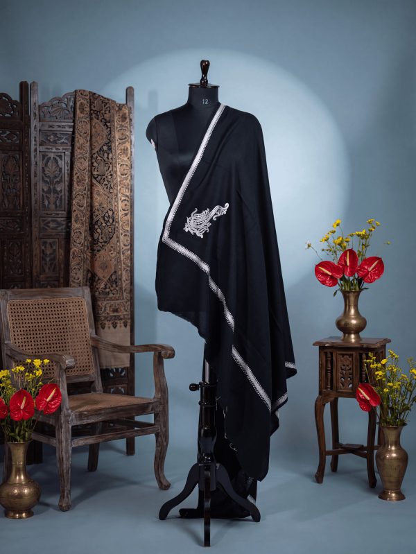 Meraas — Black & Silver — handcrafted Kashmiri shawl by NOUR