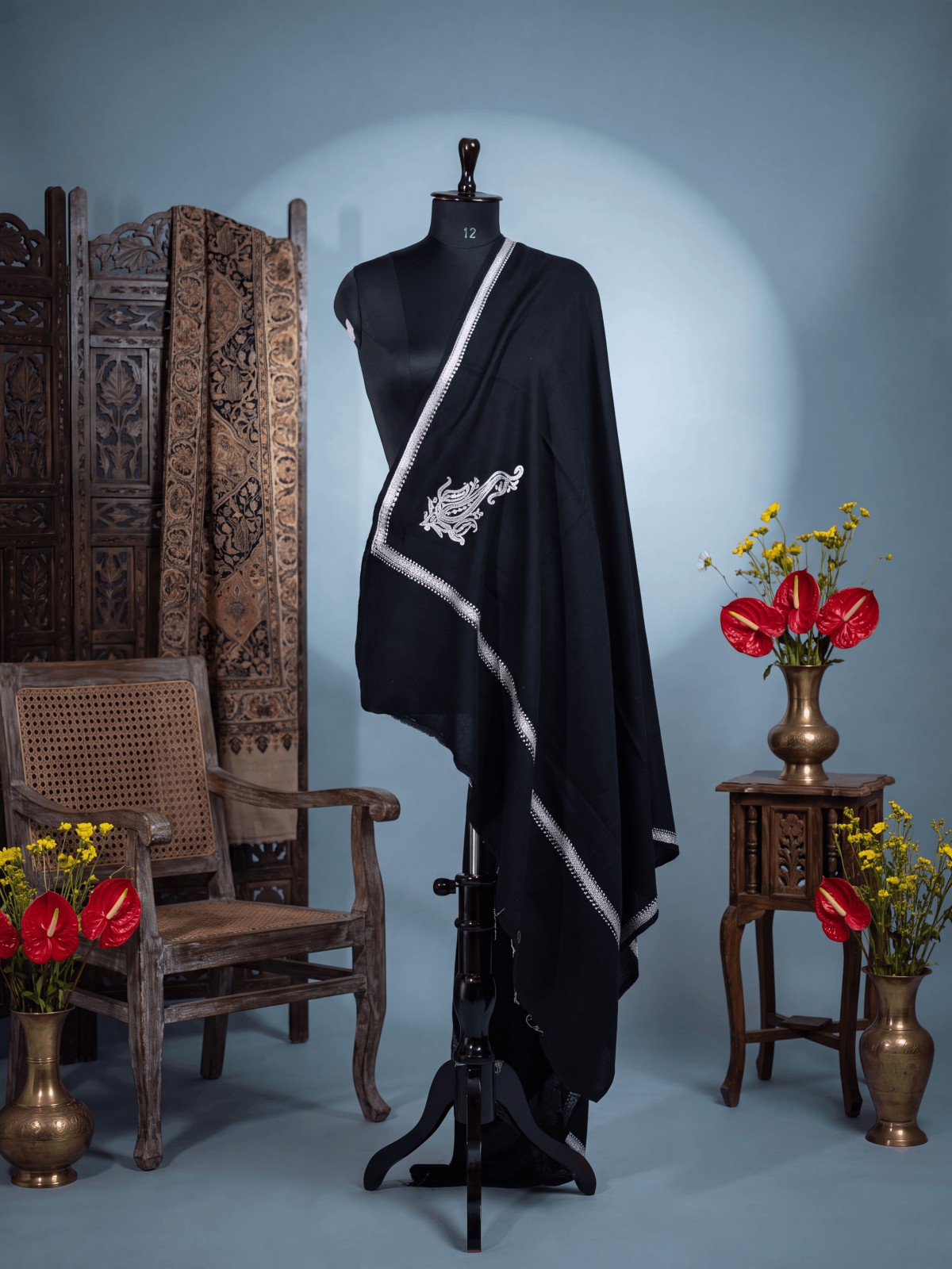 Meraas — Black & Silver — handcrafted Kashmiri shawl by NOUR