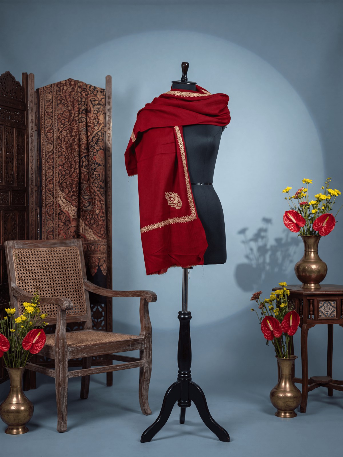 Meraas — Crimson — handcrafted Kashmiri shawl by NOUR