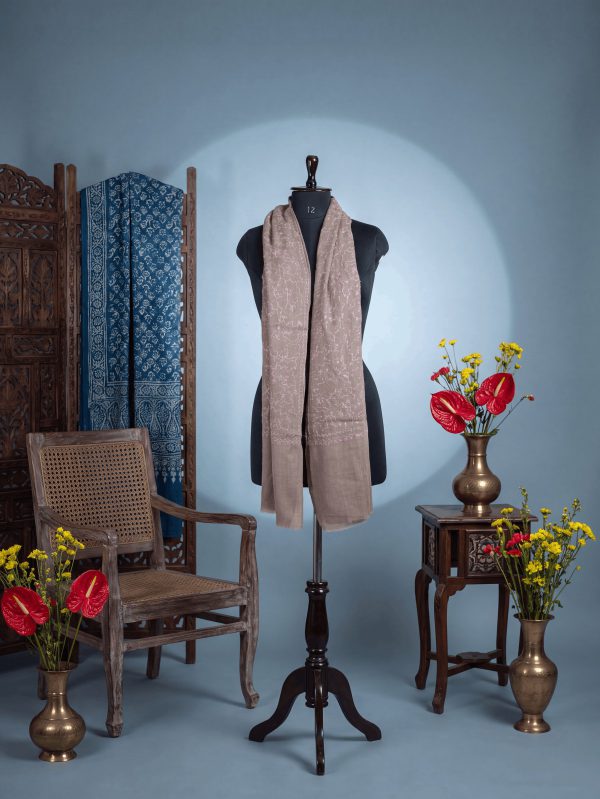 Meraas — Mushroom — handcrafted Kashmiri shawl by NOUR