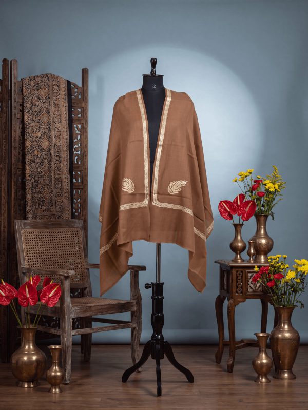 Meraas — Tan & Ivory — handcrafted Kashmiri shawl by NOUR