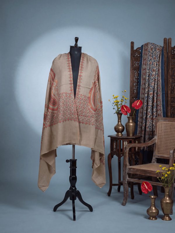 Meraas — Taupe Medallion — handcrafted Kashmiri shawl by NOUR