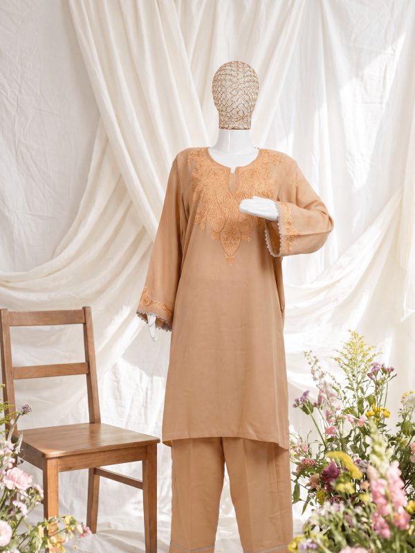 Riwaayat — Camel — handcrafted Aari suit by NOUR