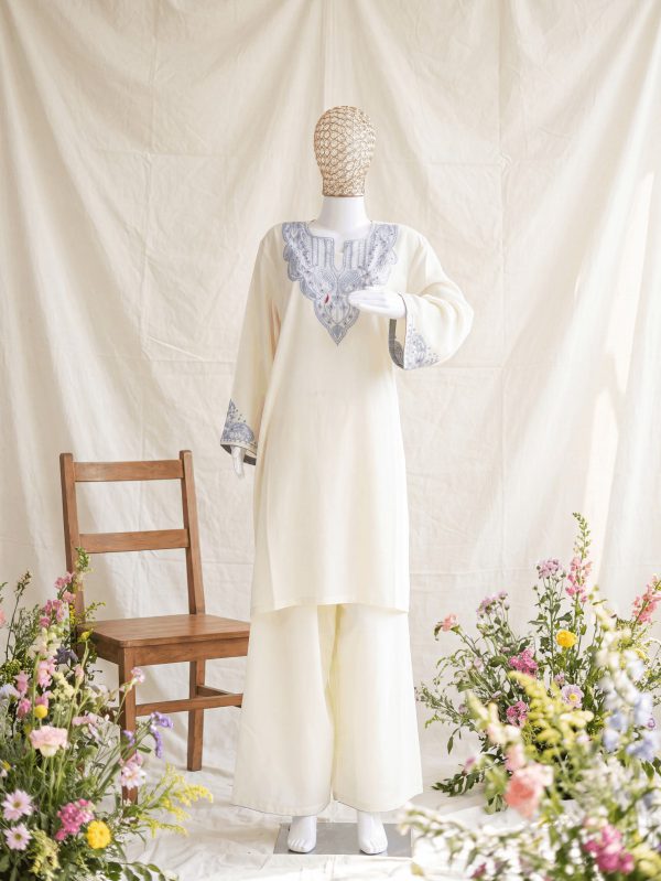 Riwaayat — Ivory & Dove Grey — handcrafted Aari suit by NOUR