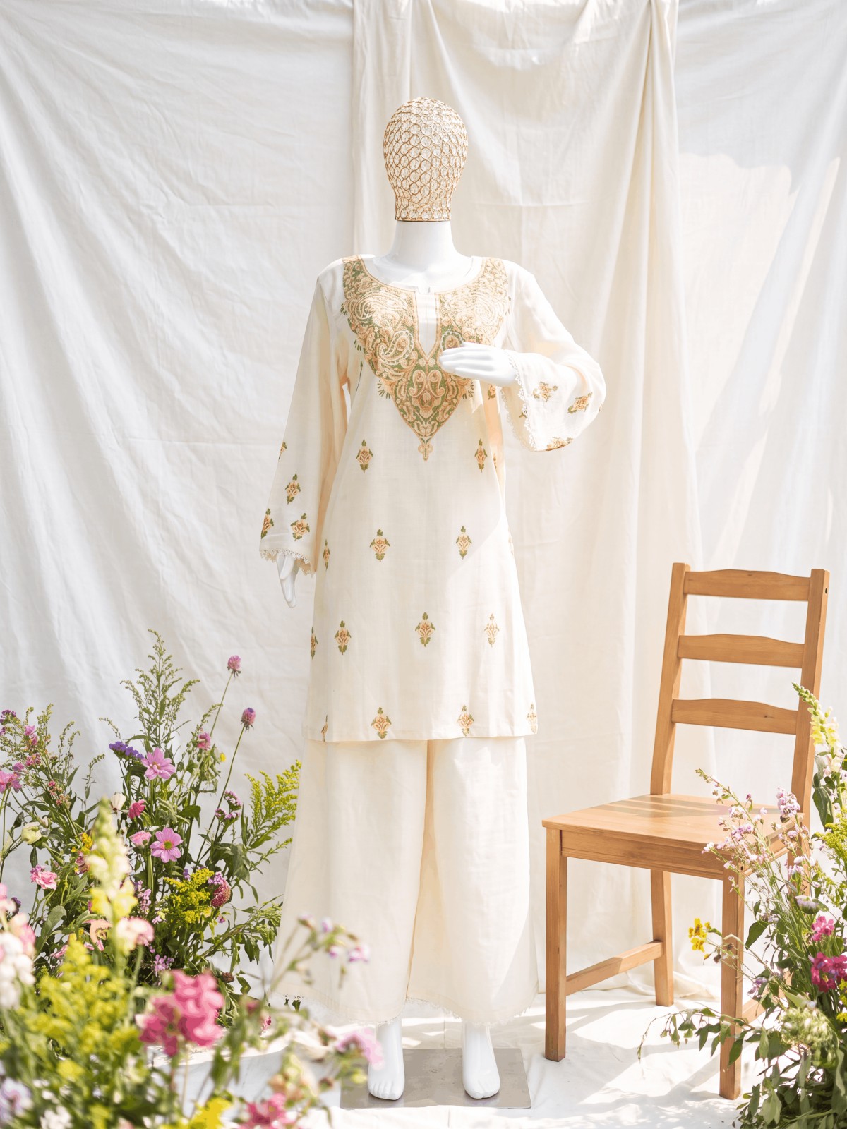 Riwaayat — Ivory & Gold — handcrafted Aari suit by NOUR