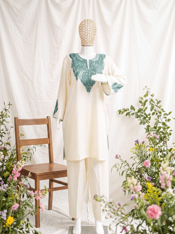 Riwaayat — Ivory & Jade — handcrafted Aari suit by NOUR