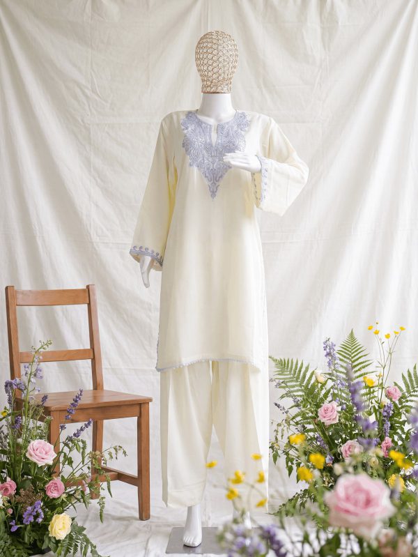 Riwaayat — Ivory & Lilac — handcrafted Aari suit by NOUR