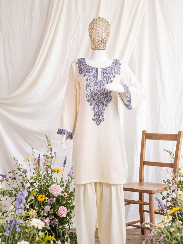 Riwaayat — Ivory & Periwinkle — handcrafted Aari suit by NOUR