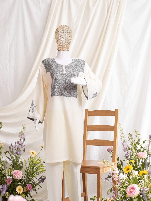 Riwaayat — Ivory & Silver — handcrafted Aari suit by NOUR