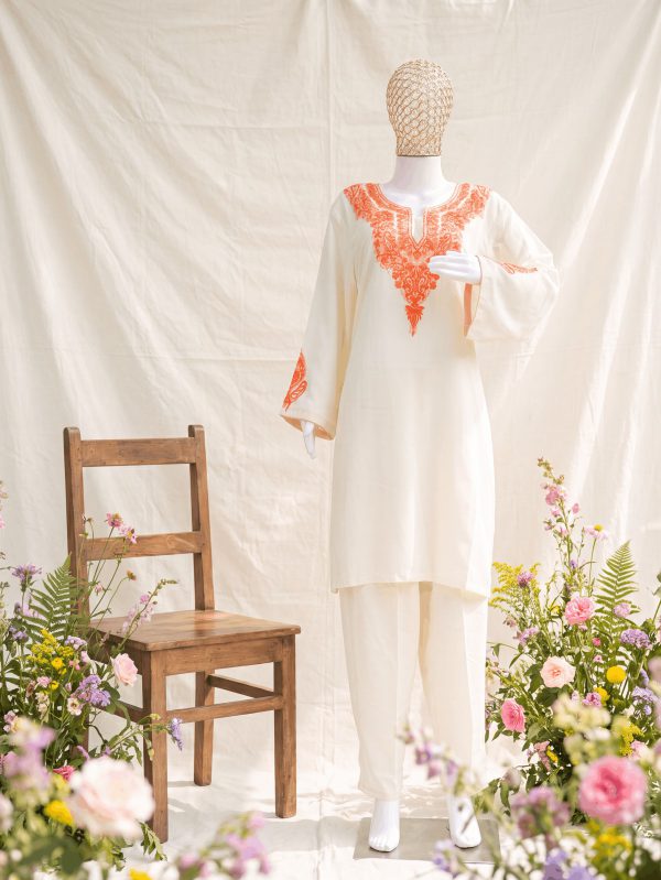 Riwaayat — Ivory & Vermilion — handcrafted Aari suit by NOUR