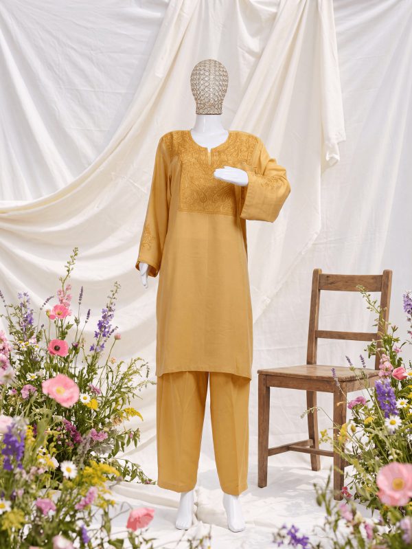 Riwaayat — Mustard Gold — handcrafted Aari suit by NOUR