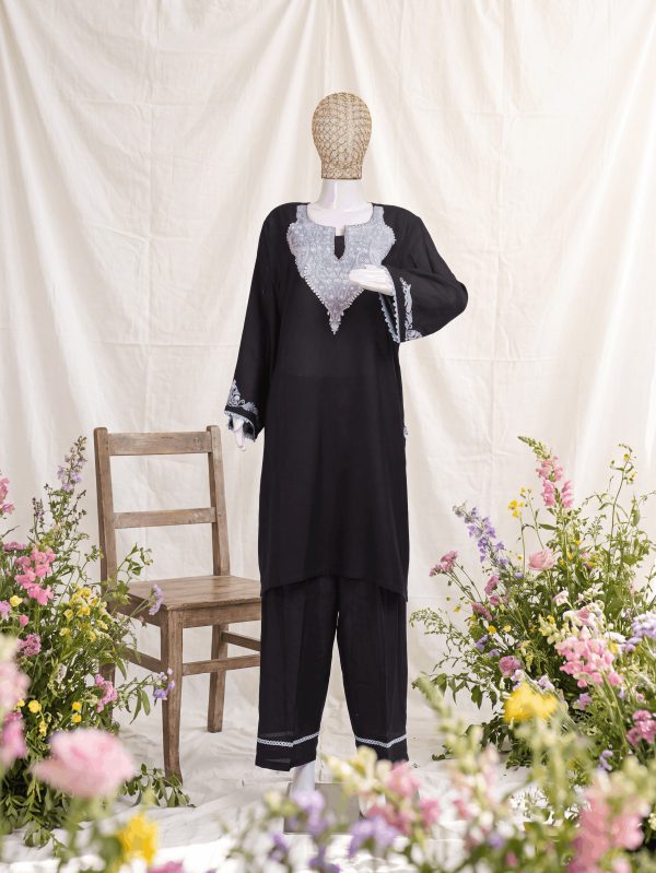 Riwaayat — Onyx & Silver — handcrafted Aari suit by NOUR