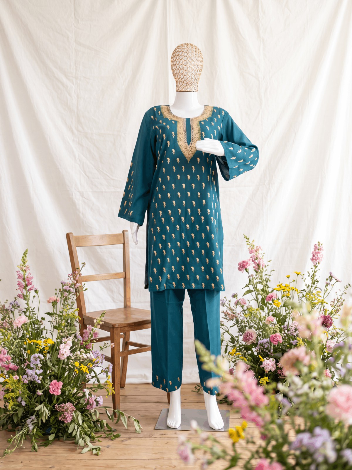 Riwaayat — Peacock Teal — handcrafted Aari suit by NOUR