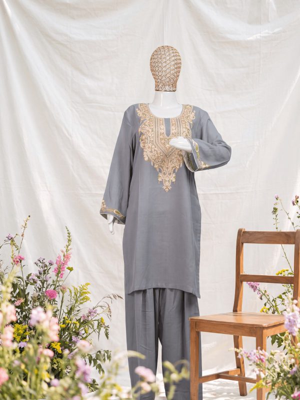 Riwaayat — Pewter & Gold — handcrafted Aari suit by NOUR