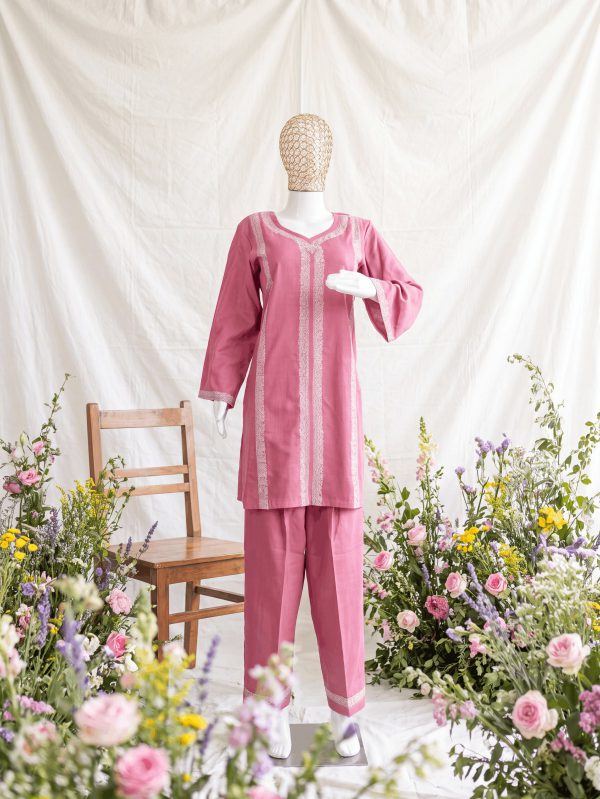 Riwaayat — Rose Pink — handcrafted Aari suit by NOUR