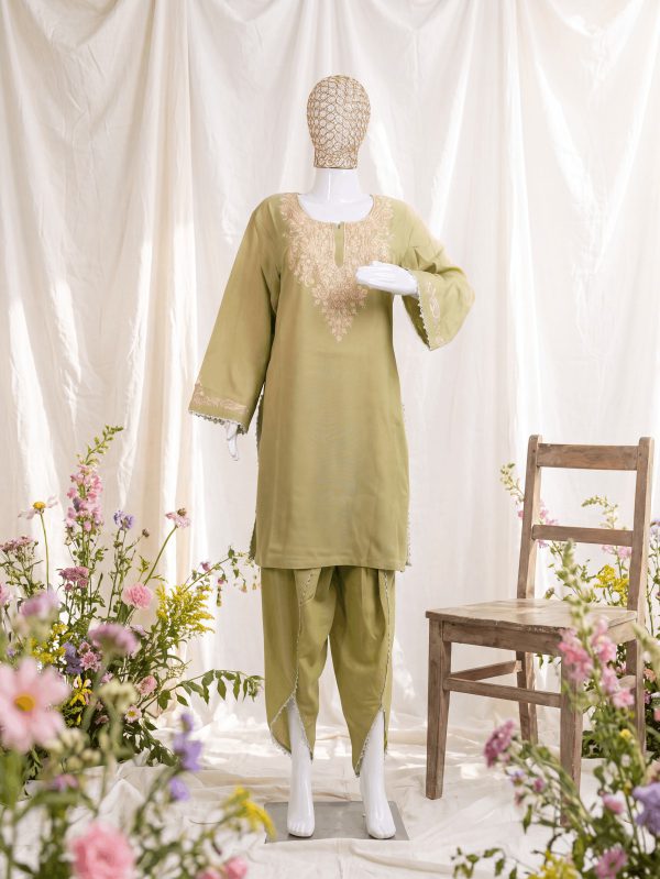 Riwaayat — Sage Green — handcrafted Aari suit by NOUR